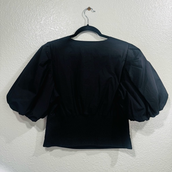 New Frame Nina Black Puff Sleeve Cropped Blouse Size Medium - Picture 6 of 13